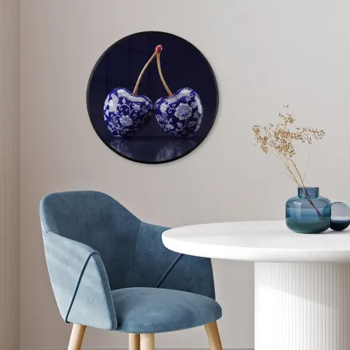 Porselein- Kersen - Delfts - Blauw Fotolijst rond zonder passe partout klein -sfeer2