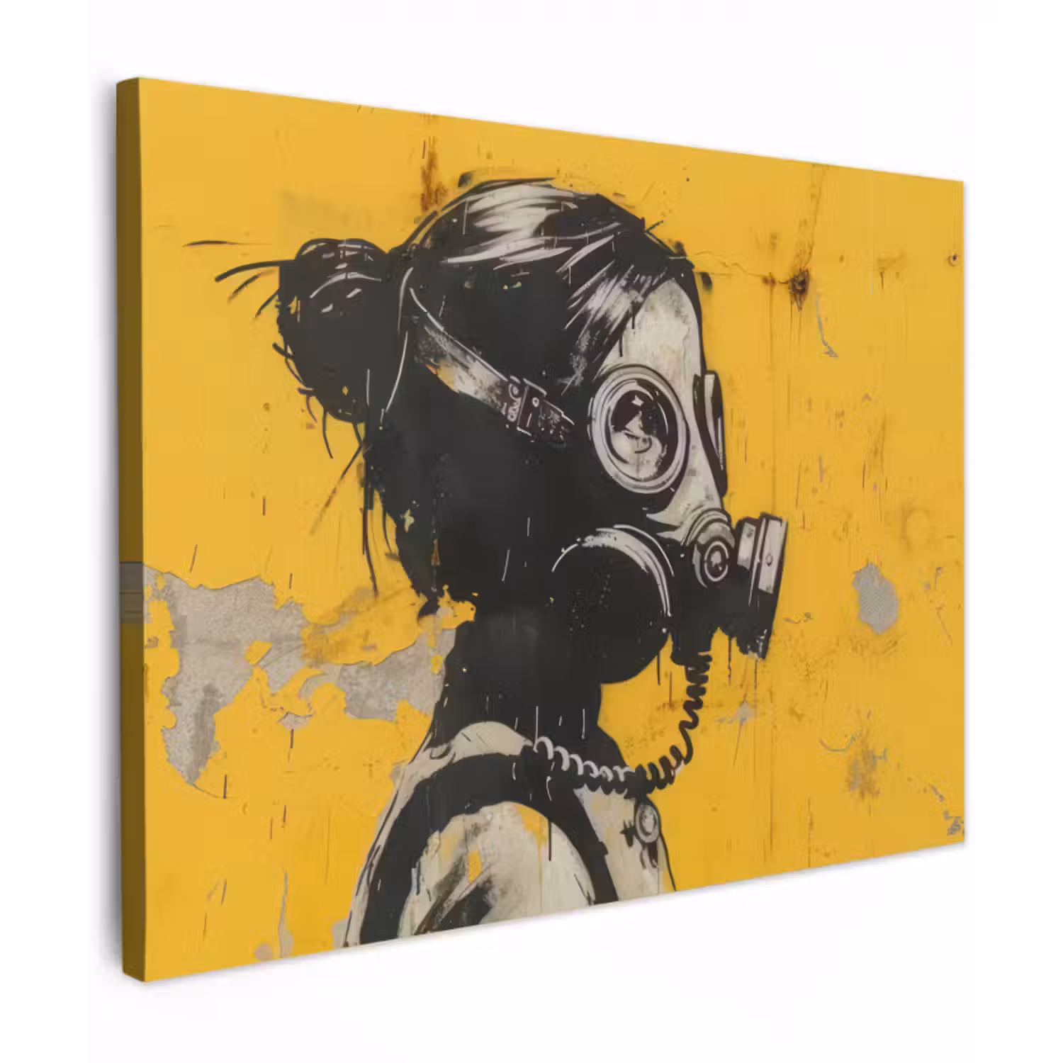 Leinwandbild - Vintage - Straßenkunst - Mädchen - Maske - Gelb - Banksy
