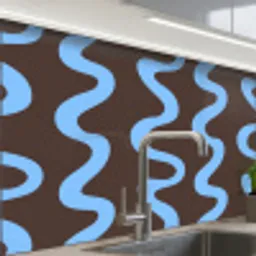 Kronkelende lijnen - Blauw - Bruin - Minimalistisch keuken achterwand 2 middel 865 -zzzz3d_schuin