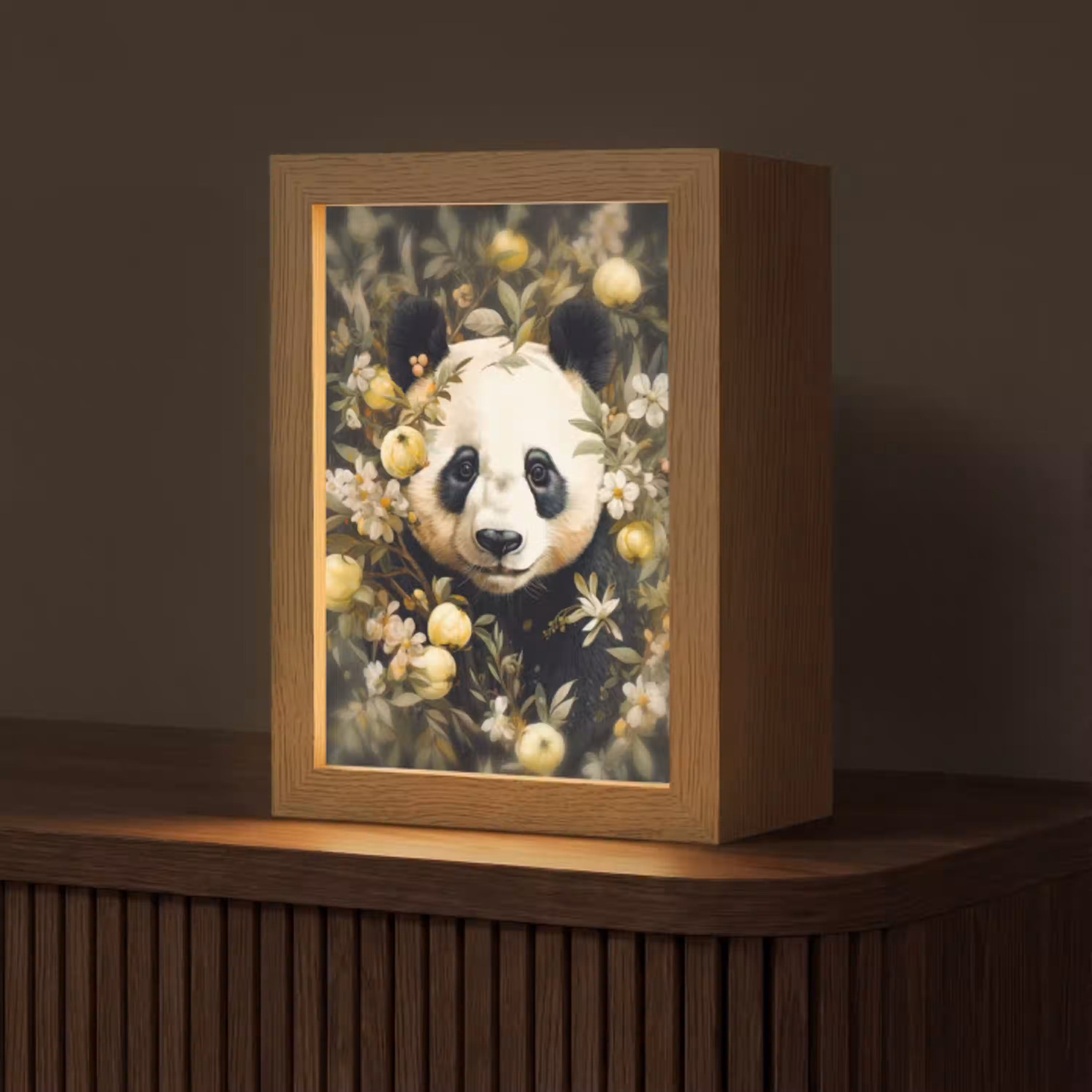 Panda - Pandabeer - Wilde dieren - Natuur - Bloemen Light Box met kabel (Tafellamp) klein -z3d_website