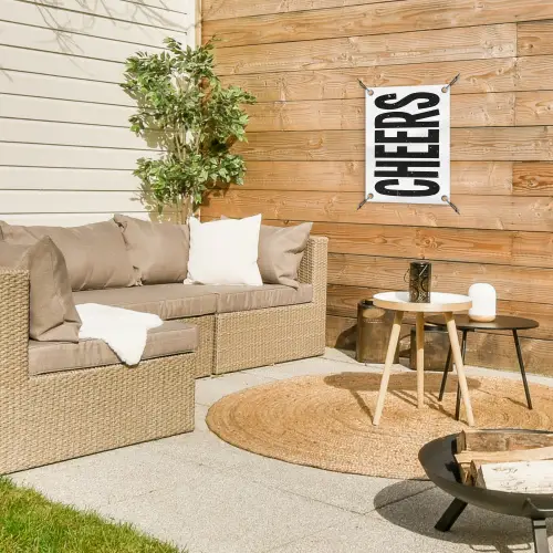 Retro - Cheers - Zwart - Decoratie tuinposter los doek klein -sfeer4