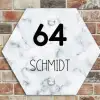 Lichtblauw marmer - Modern Naambord Hexagon klein -sfeer2