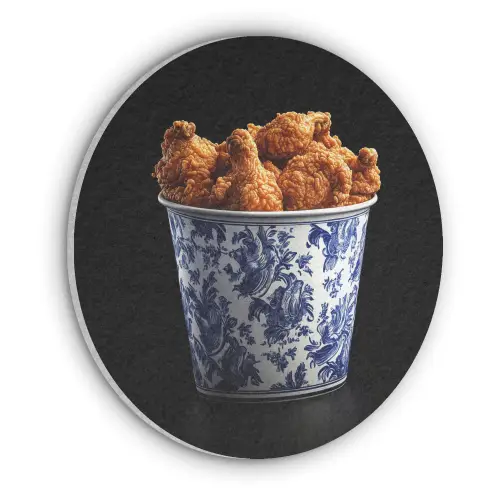Kip - Bucket - Delfts blauw - Lekker Akoestische PET Vilt - Rond klein -3d
