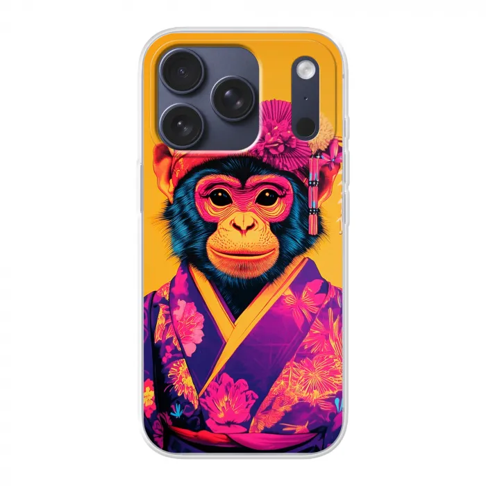 Aap - Kimono - Bloemen - Hoofdtooi Telefoonhoesje iPhone 17 Pro klein -3d