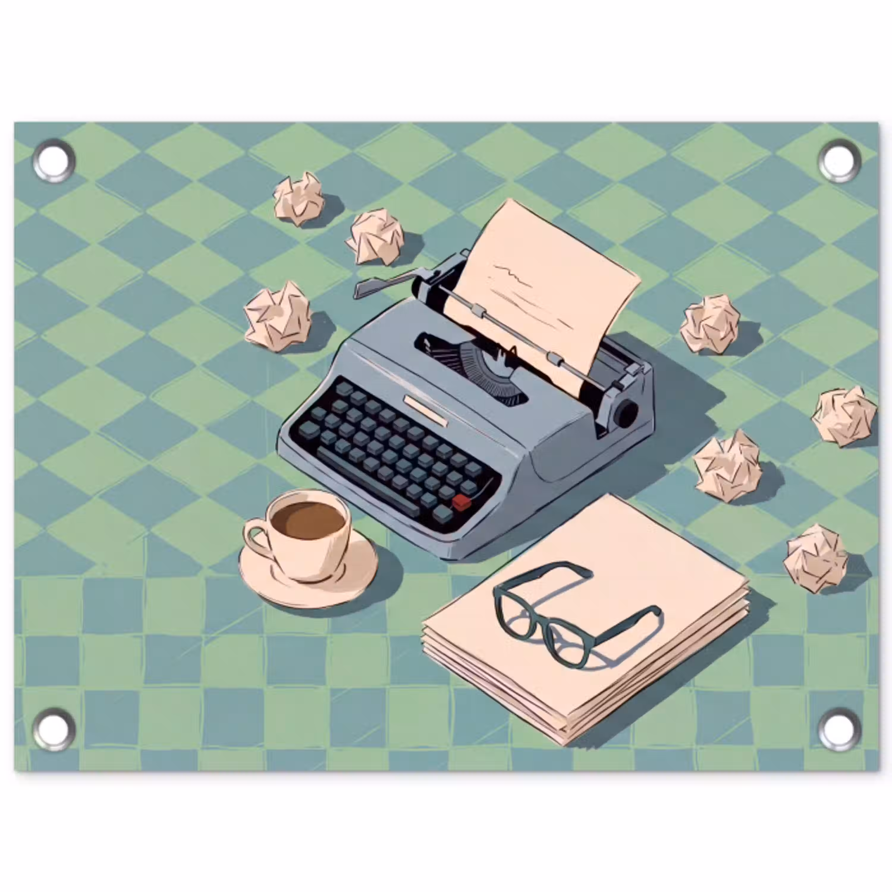 Typemachine - Kantoor - Vintage - Illustratie - Groen tuinposter los doek klein -3d