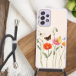 Vlinders - Klaprozen - Illustratie - Kleurrijk Hoesje Samsung Galaxy A52 5G met koord klein -sfeer4