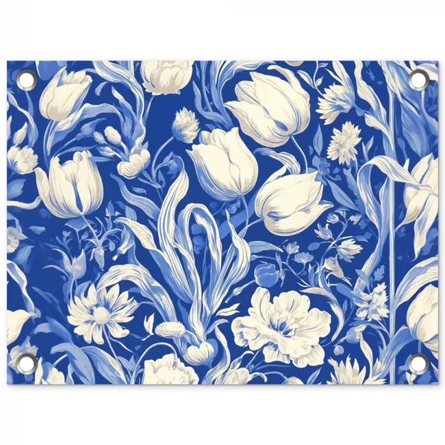 Bloemen - Delfts Blauw - Patroon - Tulp tuinposter los doek klein -3d