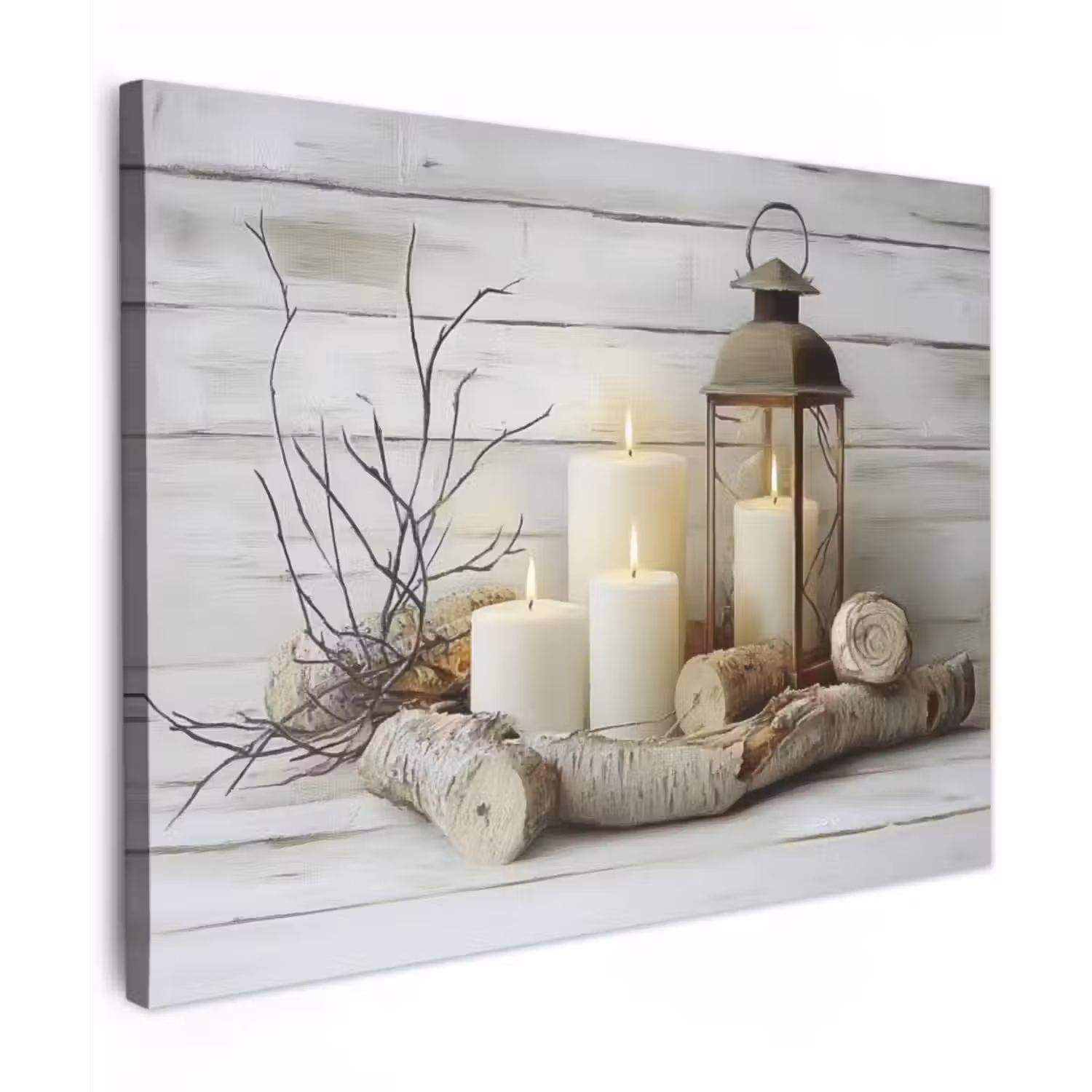 Canvas schilderij - Stilleven - Wit - Kaarsen - Rustiek - Natuur