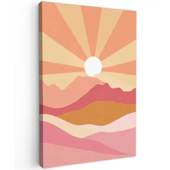 Bergen - Abstract - Zonnestralen - Roze Tuinposter op houten frame 2 cm dik klein -3d
