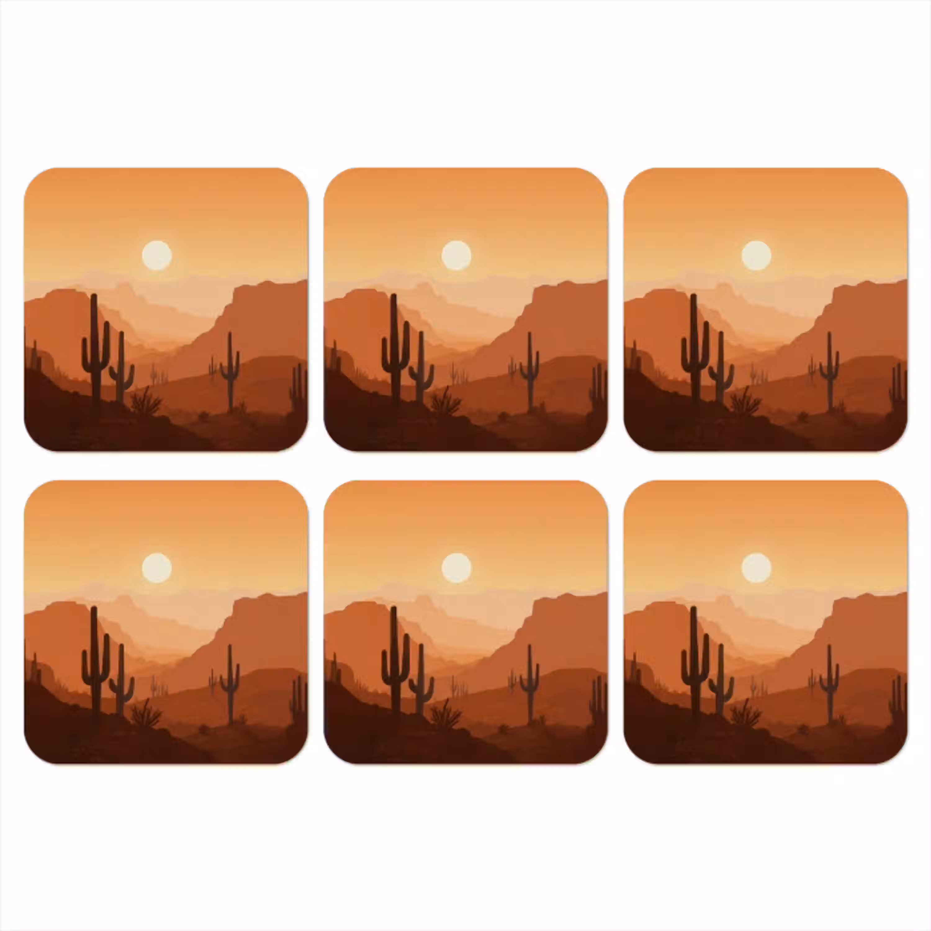 Landschap - Woestijn - Cactussen - Zon onderzetter kurk middel -3d