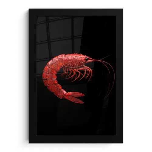 Garnaal - Rood - Dieren fotolijst zwart zonder passe partout klein -3d