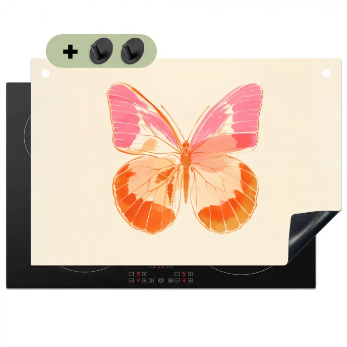 Oranje - Vlinder - Minimalistisch Inductie beschemer met haakjes klein -3d