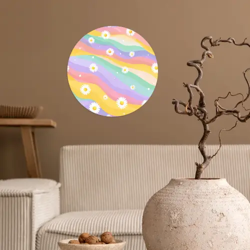Madeliefjes - Kleurrijk - Pastel - Vrolijk Wandcirkel behangsticker klein -sfeer1