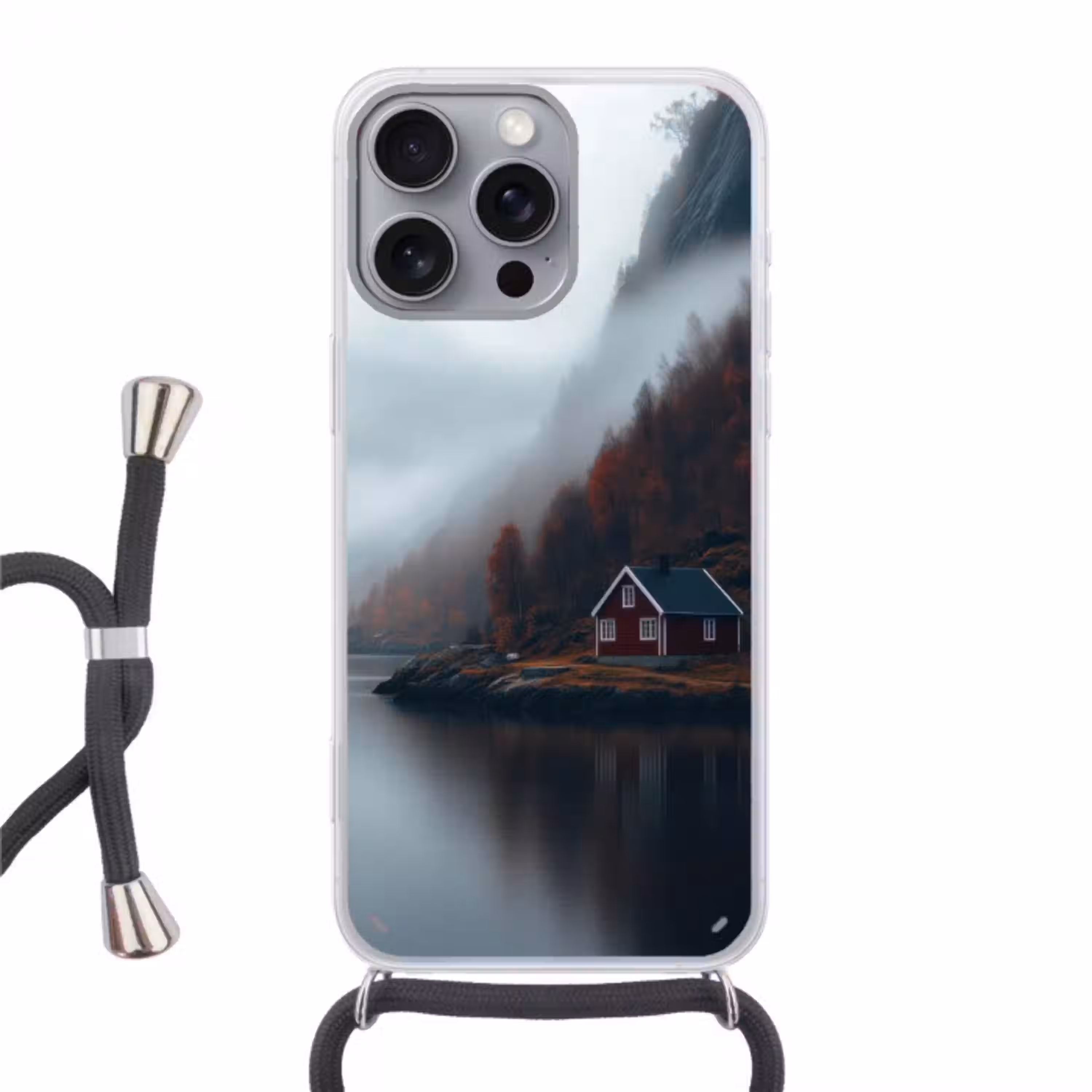 Huis - Rood - Bergen - Water Hoesje iPhone 16 Pro Max met koord klein -3d