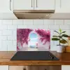 Zee - Roze - Bloemen - Poort keuken achterwand spatscherm klein -sfeer2