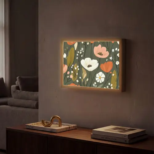 Bloemen - Illustratie - Groen Light Box met batterij (Wandlamp) middel -sfeer1