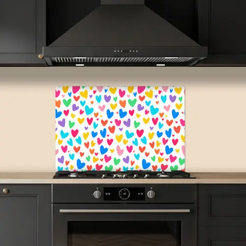 Hartjes - Kleurrijk - Patroon - Levendig keuken achterwand spatscherm klein -sfeer1