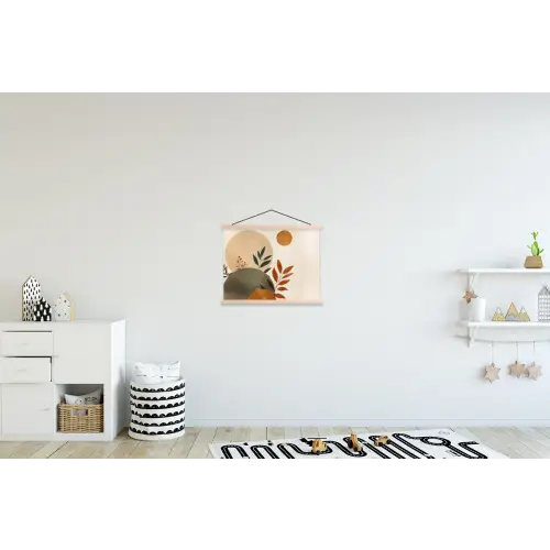 Vormen - Rond - Bladeren - Beige textielposter latten blank klein -kinderkamer