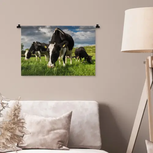 Koeien - Dieren - Gras - Weiland - Boerderij Wandkleed katoen klein -sfeer4