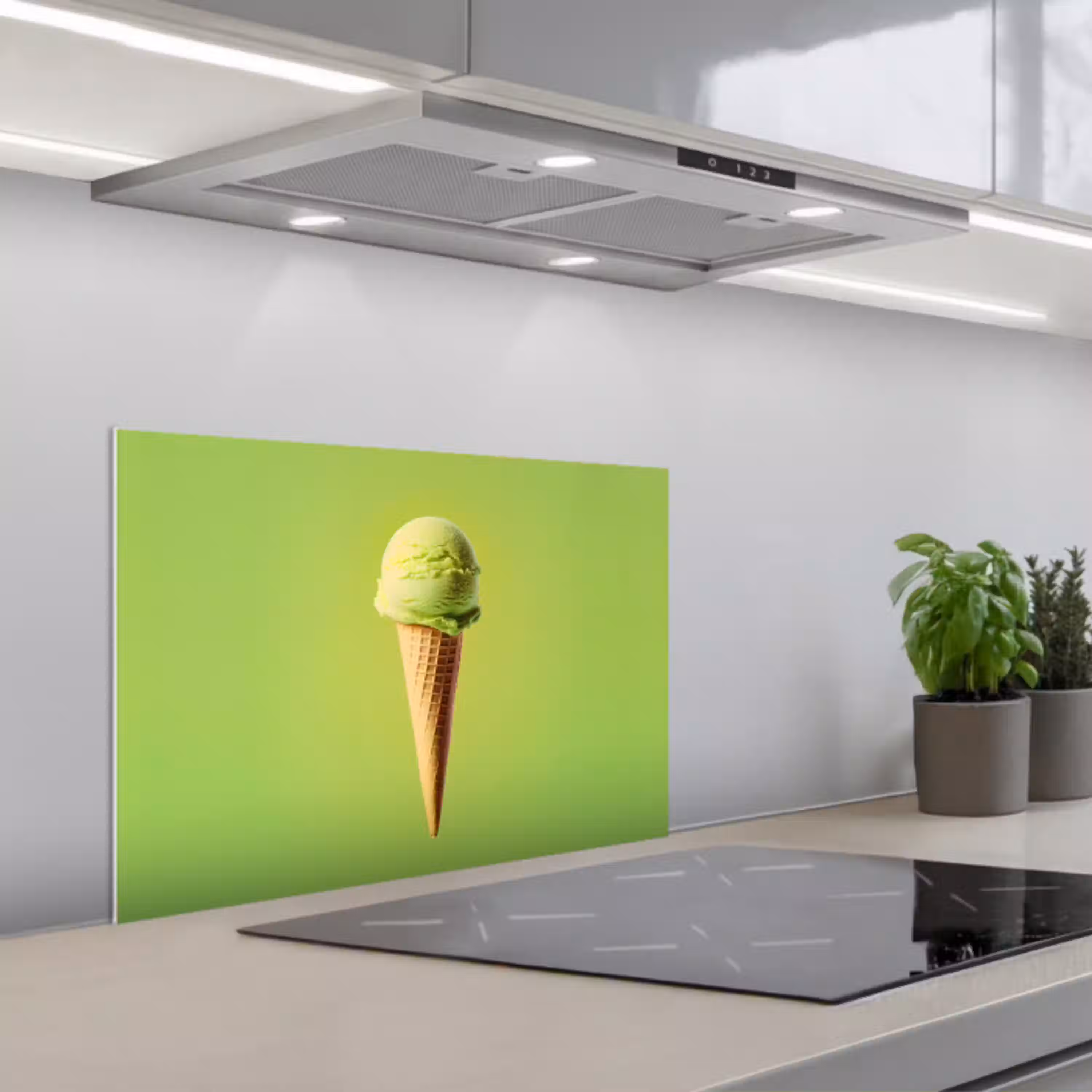 Hoorntje - Schepijs - Groen keuken achterwand spatscherm klein -3d_schuin