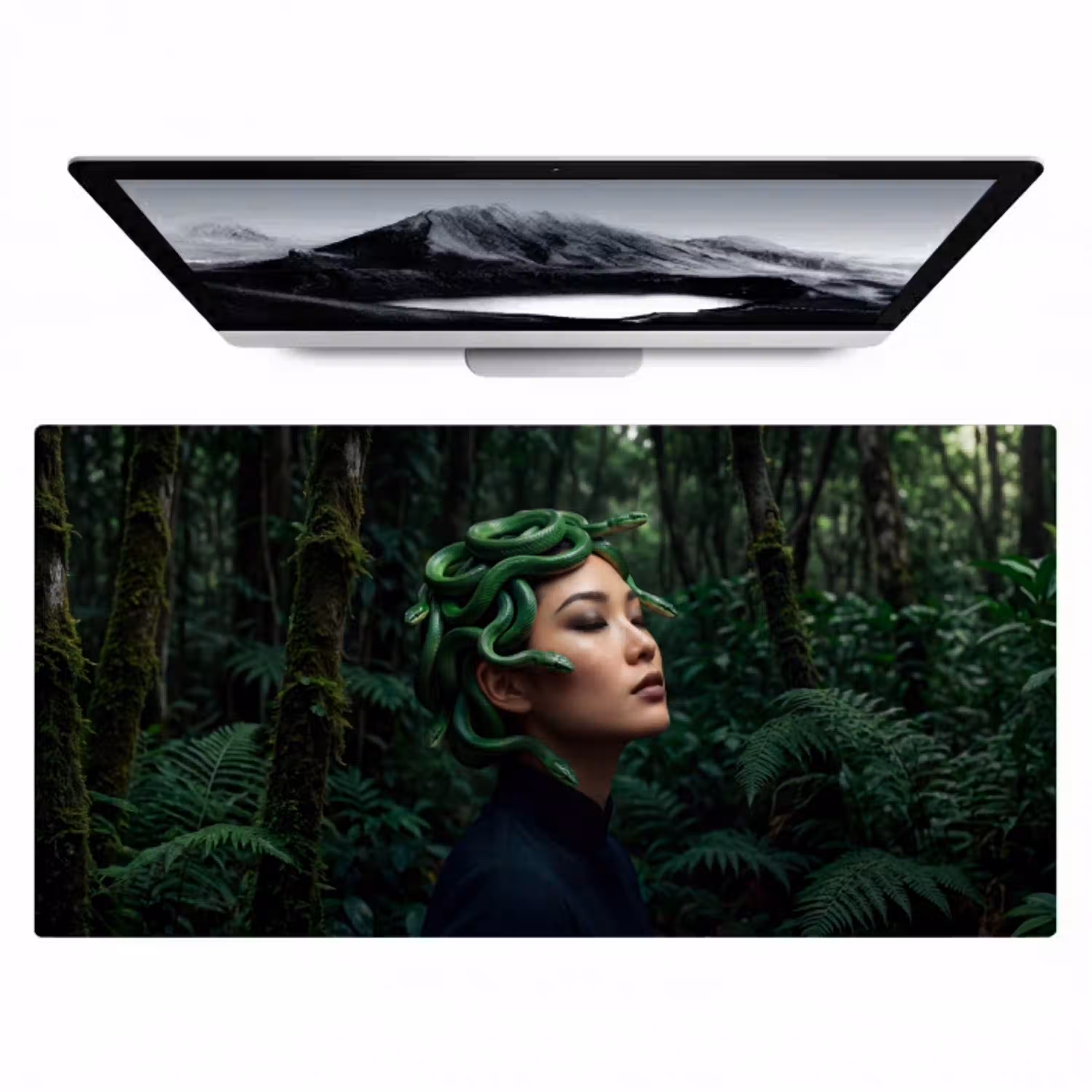 Vrouw - Slang - Natuur - Mystiek - Groen Muismat XXL klein -zzz3d
