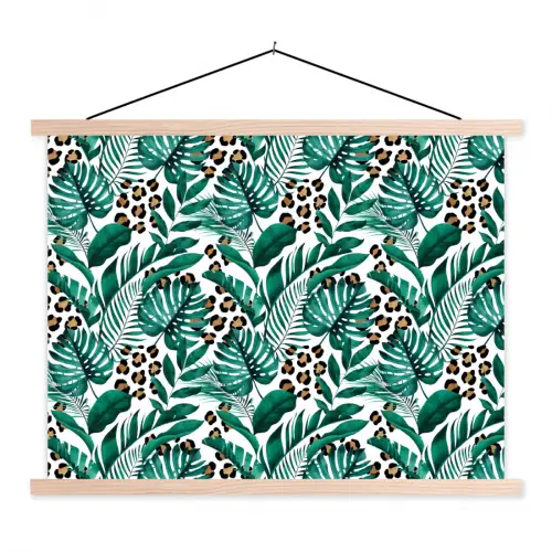 Panterprint - Bladeren - Jungle textielposter latten blank klein -3d