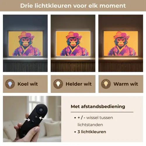Aap - Kimono - Bloemen - Hoofdtooi Light Box met batterij (Wandlamp) middel -USP_lichtkleurNL