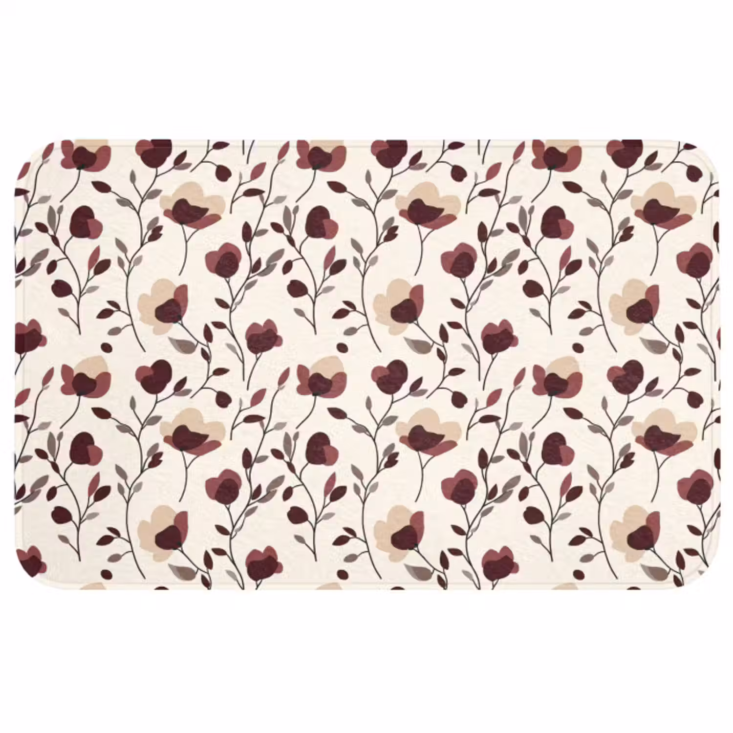 Badmat - Bloemen - Botanisch - Bordeaux