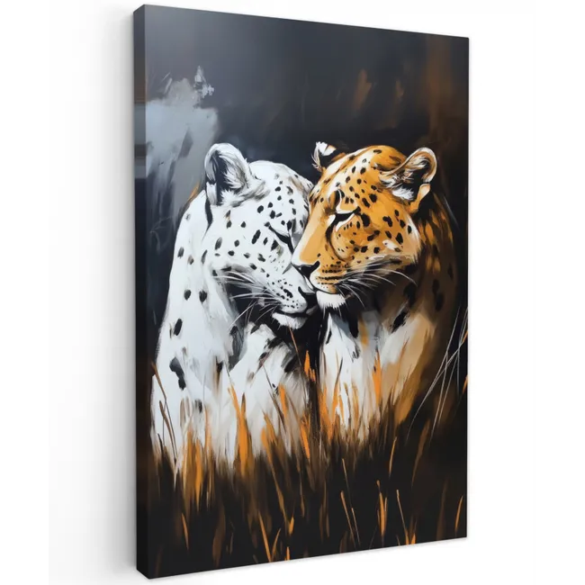 Luipaard - Oranje - Wit - Gras Tuinposter op houten frame 2 cm dik klein -3d