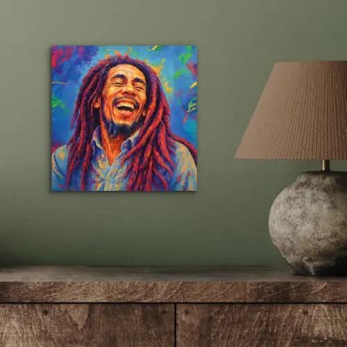 Regenboogkleuren - Man - schilderij aluminium wit klein -sfeer2