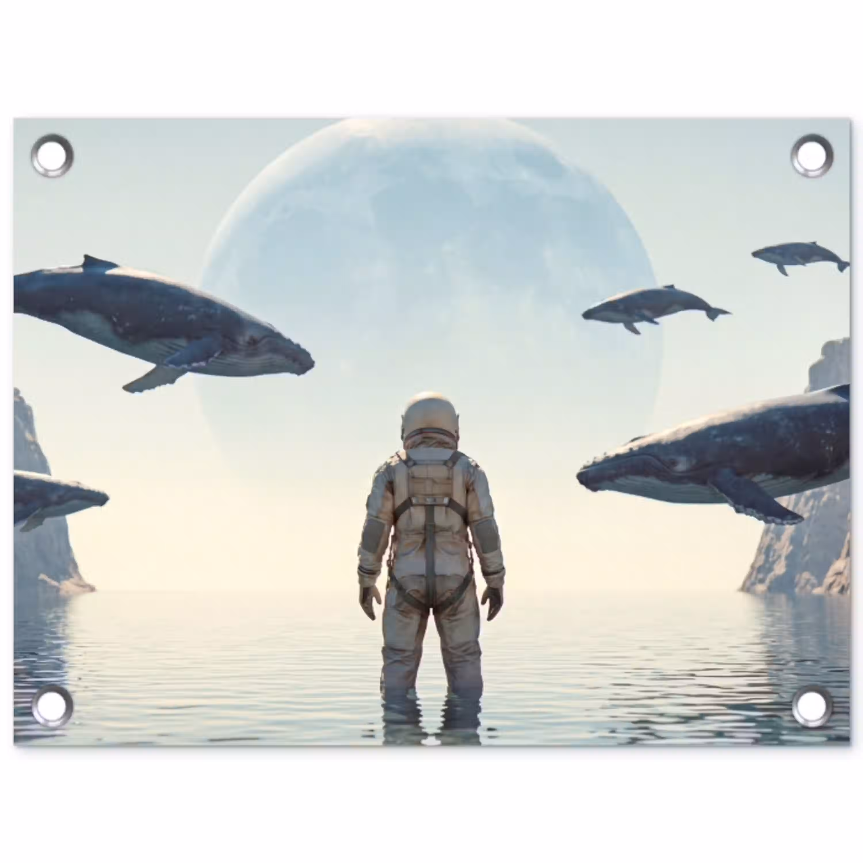 Ruimtevaarder - Walvis - Fantasie tuinposter los doek klein -3d