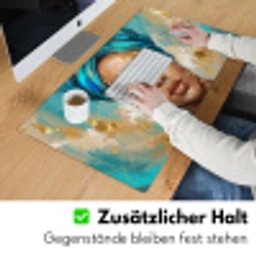 Portret - Vrouw - Schilderij - Blauw - Goud - Expressief Muismat XXL klein -ysfeer3_duits