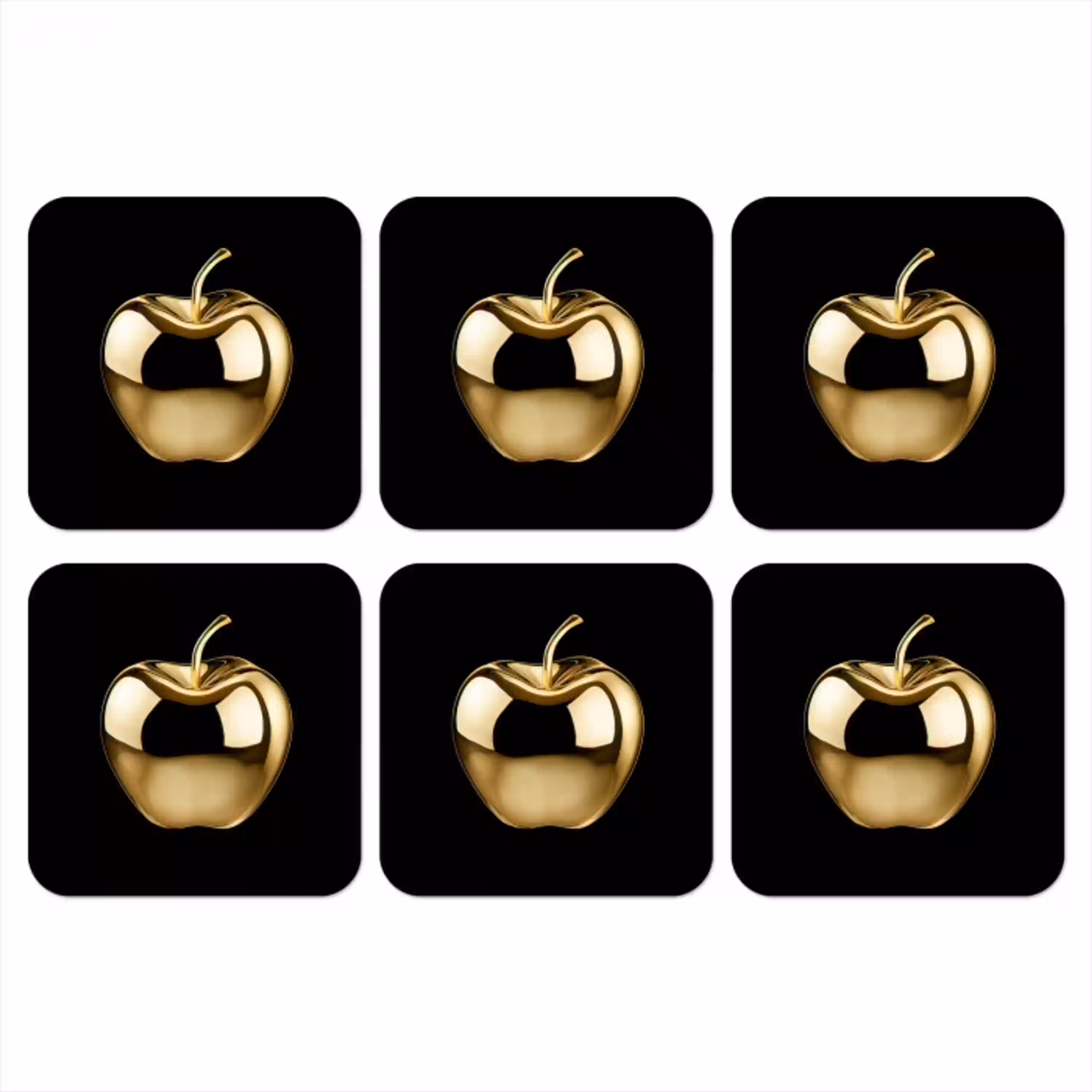 Appel - Goud - Chrome - Zwart onderzetter kurk middel -3d