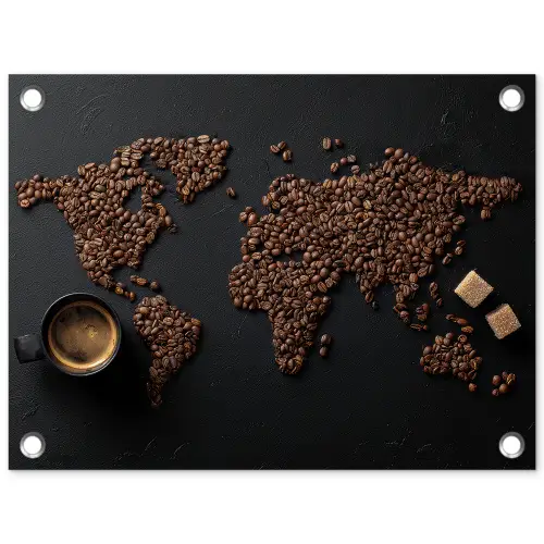 Wereldkaart - Espresso - Zwart tuinposter los doek klein -3d