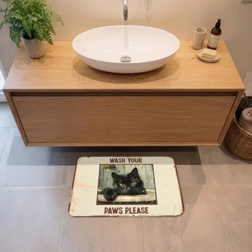 Vintage - Kat - Quotes - Wash your paws please - Spreuken Badmat klein -sfeer1