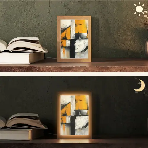 Geel - Abstract - Modern - Vormen Light Box met kabel (Tafellamp) klein -sfeer3