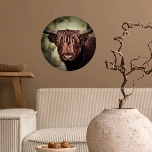 Schotse hooglander - Licht - Portret - Natuur Wandcirkel behangsticker klein -sfeer1