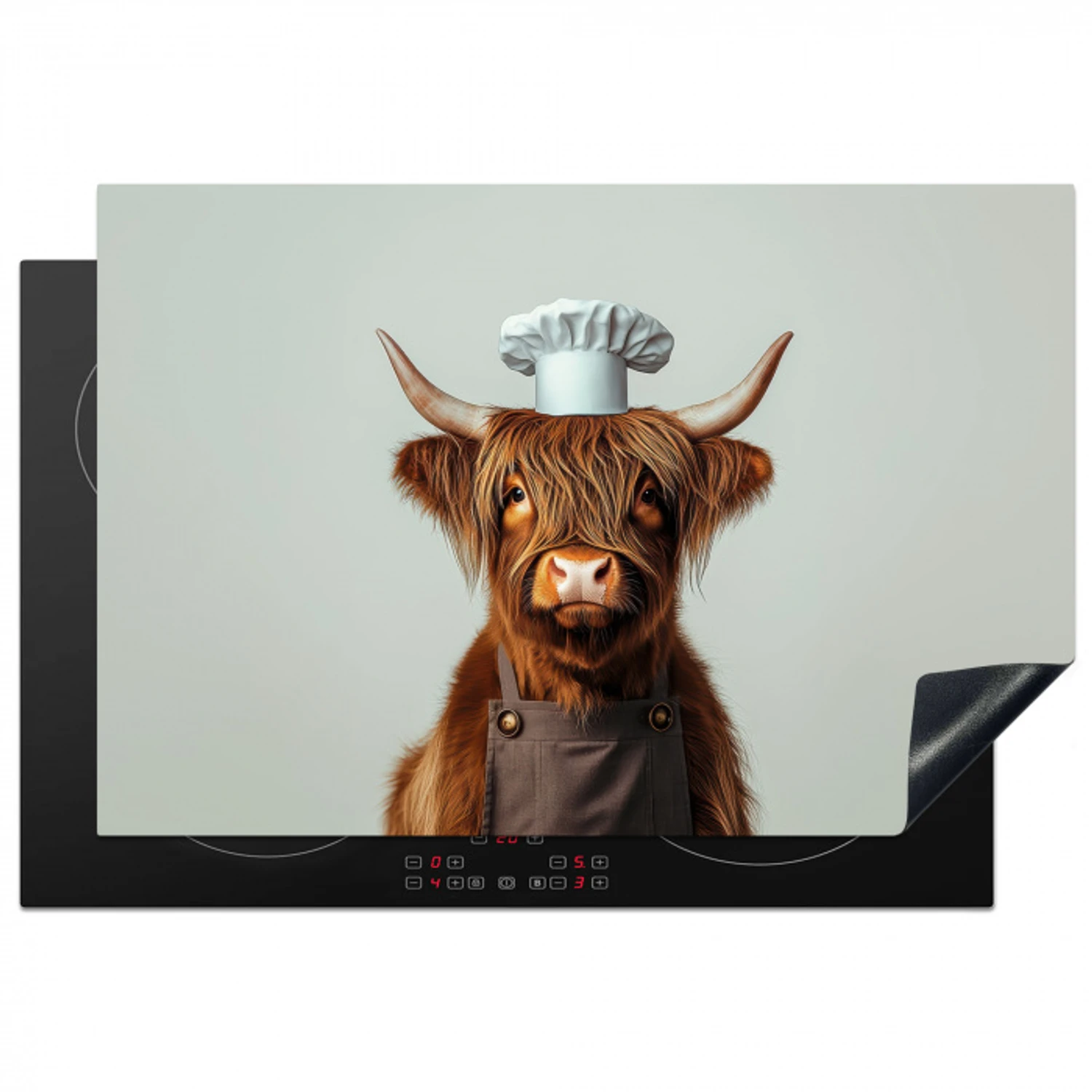 Schotse Hooglander - Bruin - Hoorns - Kokskleding Inductie beschermer vinyl 3mm klein -3d