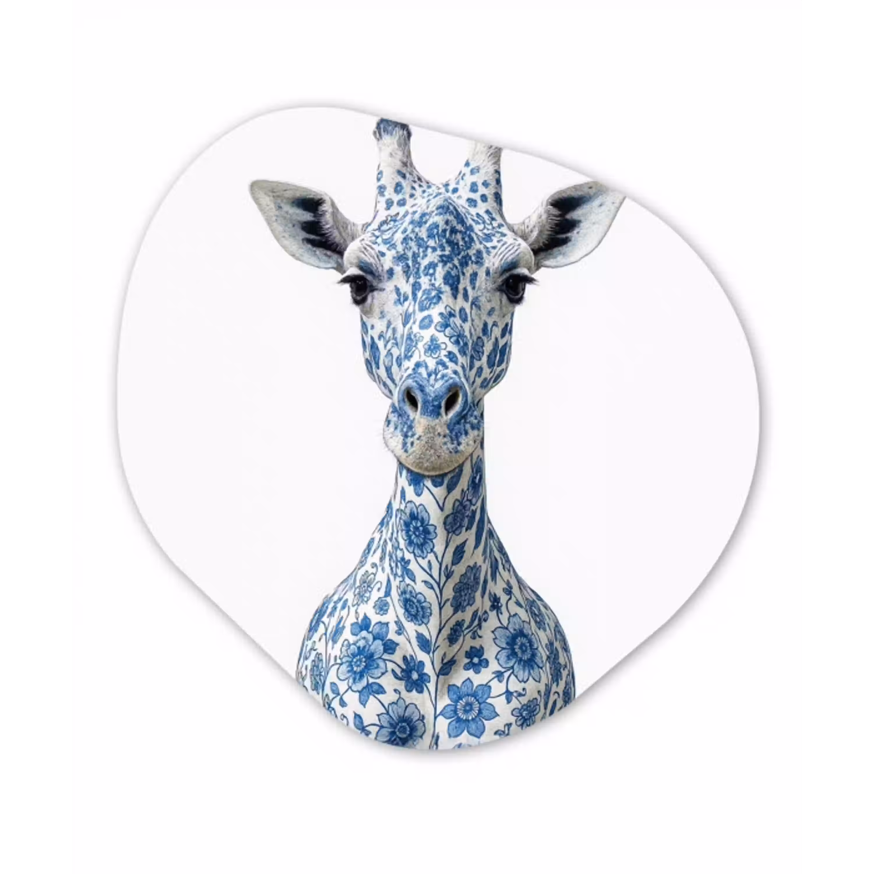 Giraffe - Delfts blauw - Dieren - Minimalistisch Wandcirkel Organisch Aluminium middel -3d