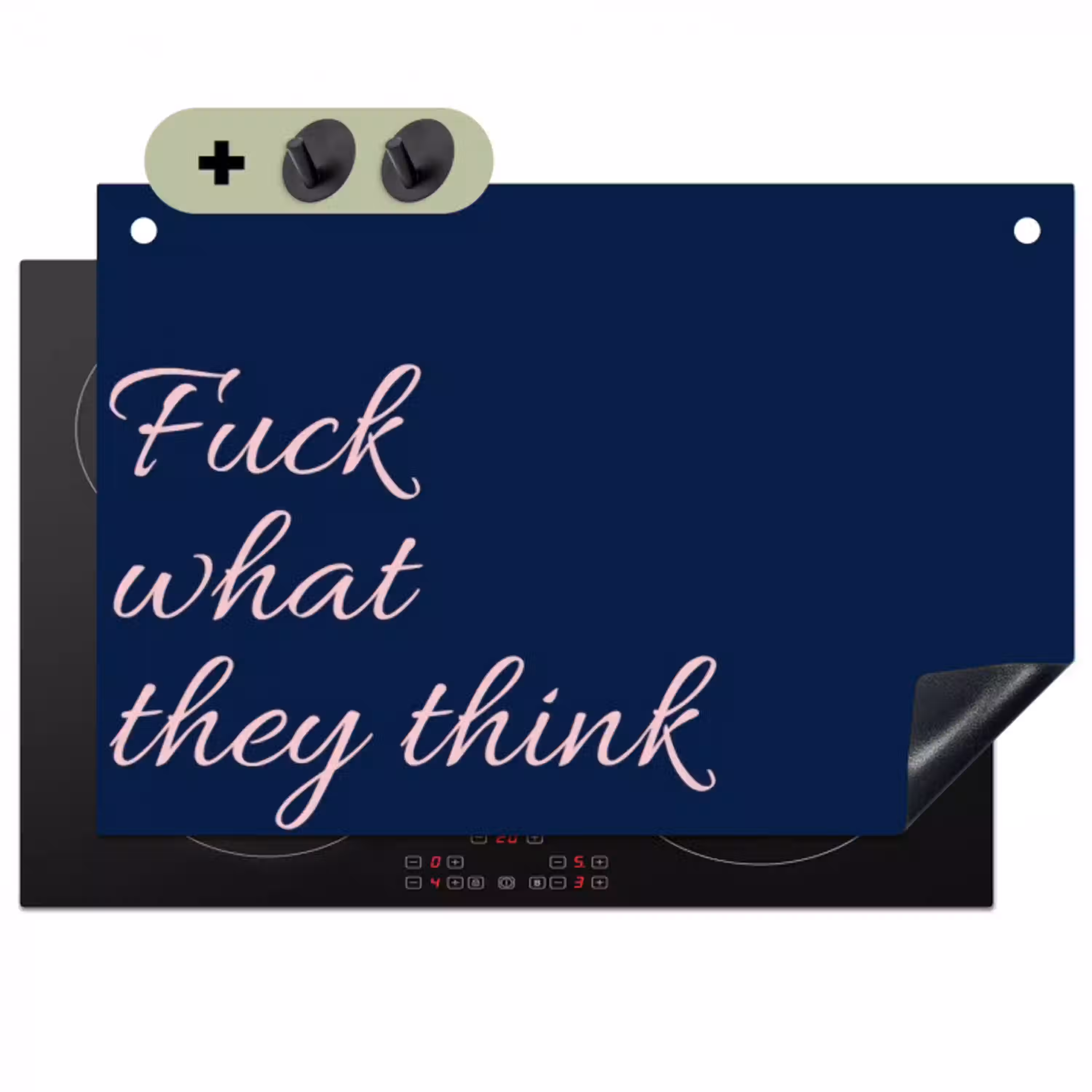 Fuck what they think - Blauw - Cursief Inductie beschemer met haakjes klein -3d