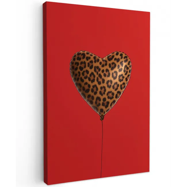 Ballon - Hartvormig - Rood - Panterpatroon Tuinposter op houten frame 2 cm dik middel -3d