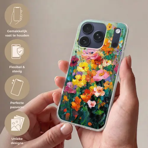 Bloemen explosie - Heldere kleuren - Vrolijk Telefoonhoesje iPhone 17 Pro klein -sfeer3_NL