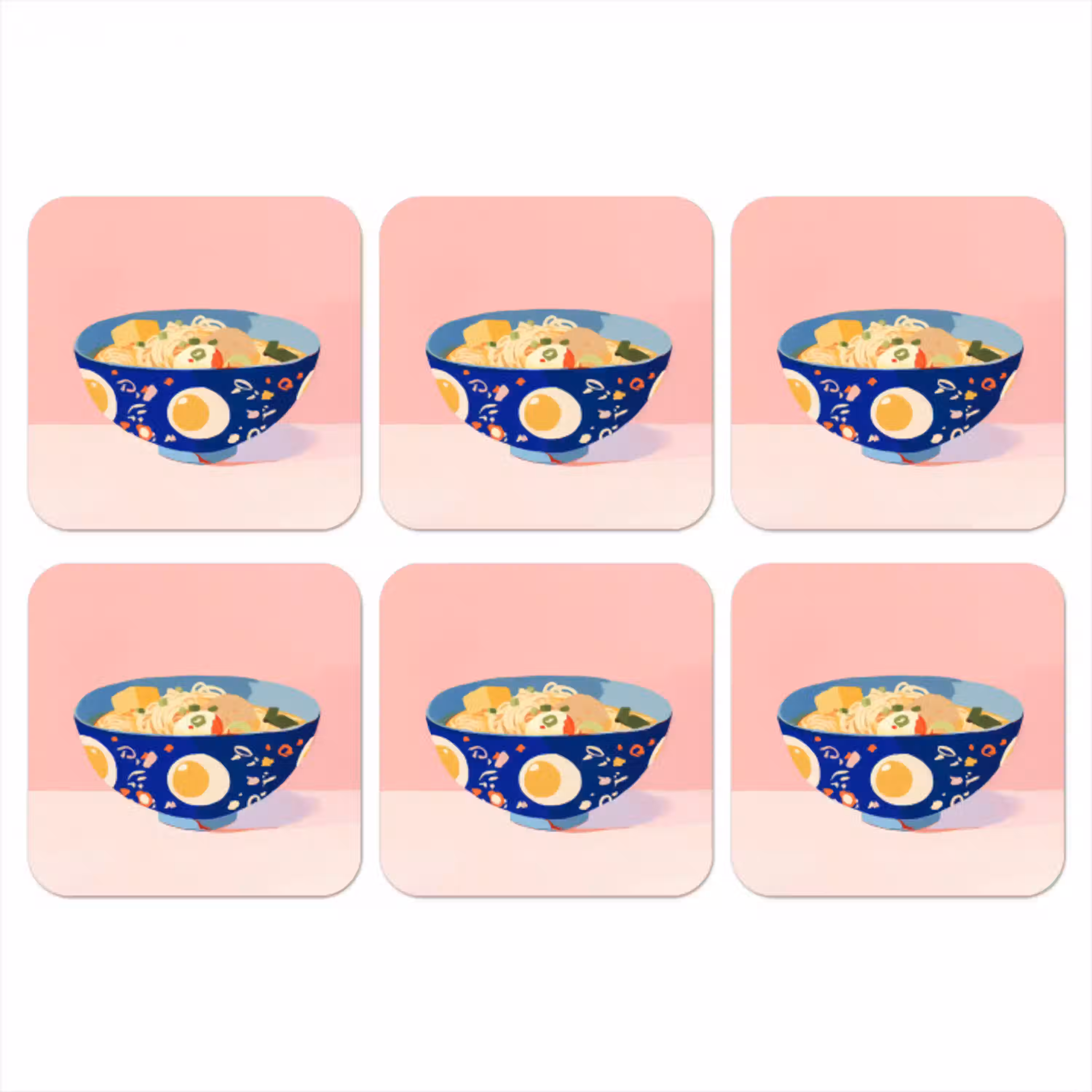 Noodles - Kom - Blauw - Illustratie onderzetter kurk middel -3d