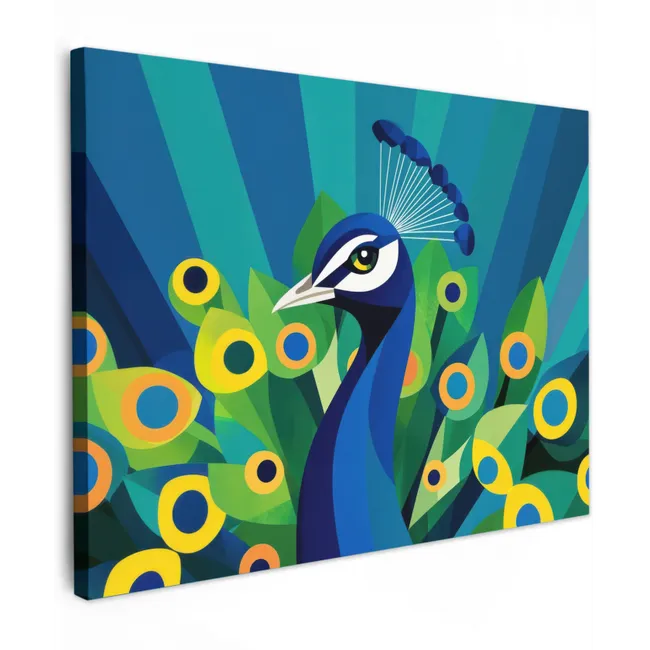 Canvas schilderij - Pauw - Cirkels - Blauw