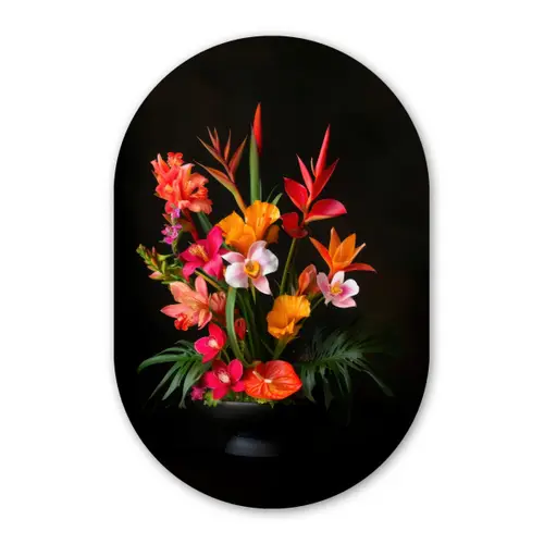 Boeket - Bloemen - Exotisch Wandcirkel Ovaal Forex klein -3d