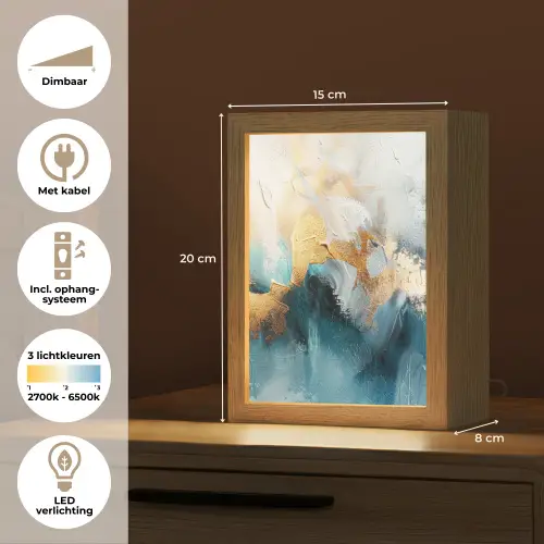 Abstract - Kunst - Gold - Blauw Light Box met kabel (Tafellamp) klein -USP_NL