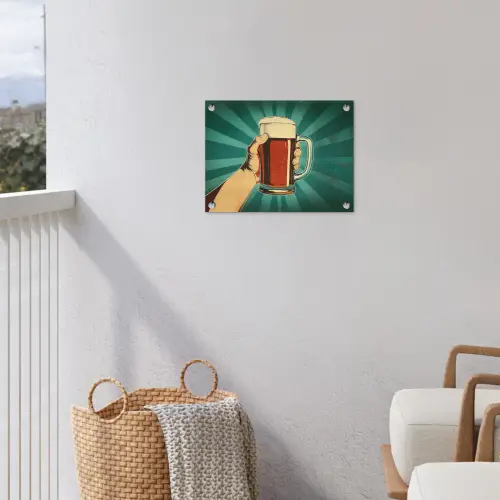 Bierglas - Schuim - Retro - Groen tuinposter los doek klein -sfeer8