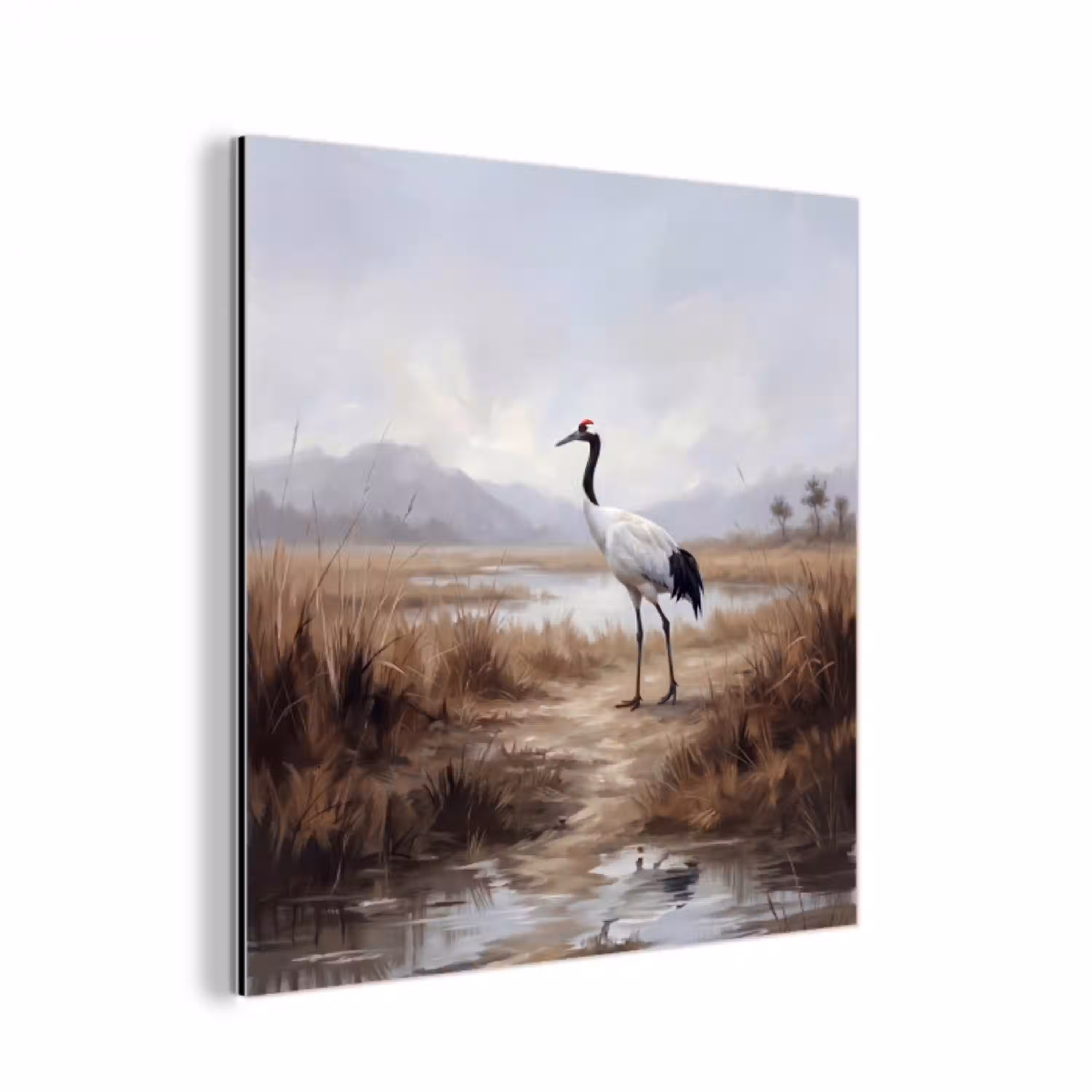 Kraanvogel - Natuur - Realistisch aluminium wit klein -3d
