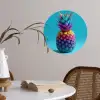 Ananas - Regenboog - Blauw - Popart Wandcirkel behangsticker klein -sfeer3