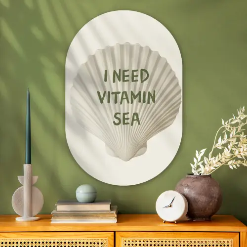 Schelp - Quote - Groen Wandcirkel Ovaal Glas middel -sfeer2